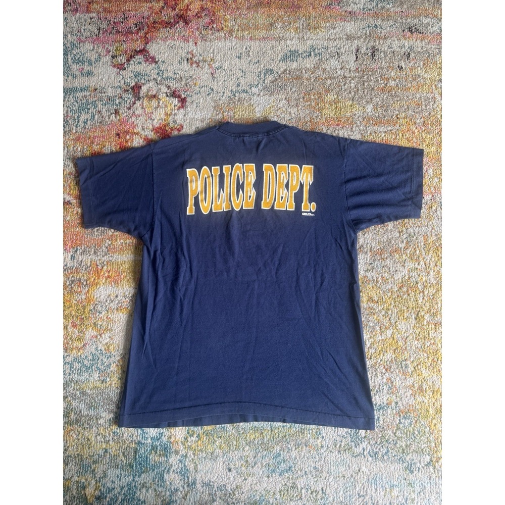 Vintage 90s Police Dept T Shirt XL Fruit of the Loom Single Stitch Navy - Picture 3 of 3